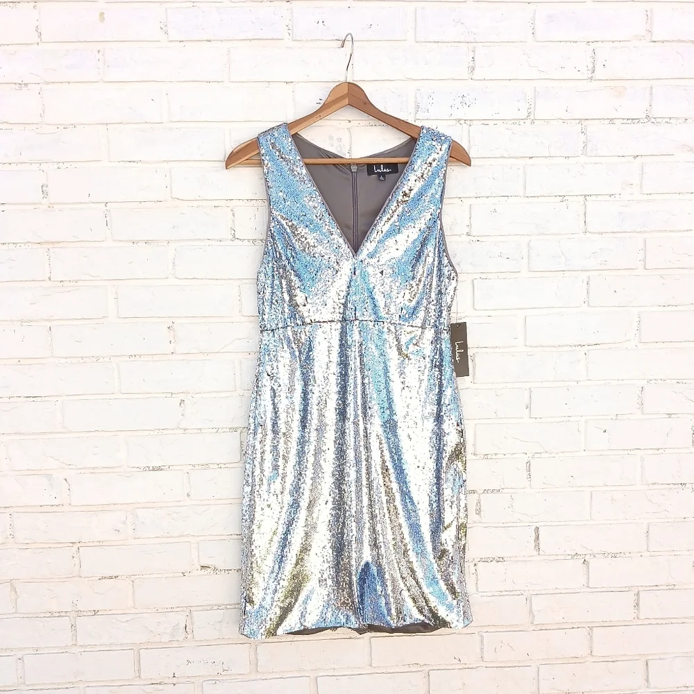 Lulus Silver Sequin Dress Cocktail Mini Large